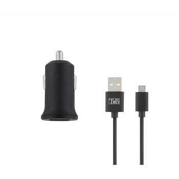 Chargeur allume-cigare 2 USB + c&acirc;ble micro-USB noir TNB